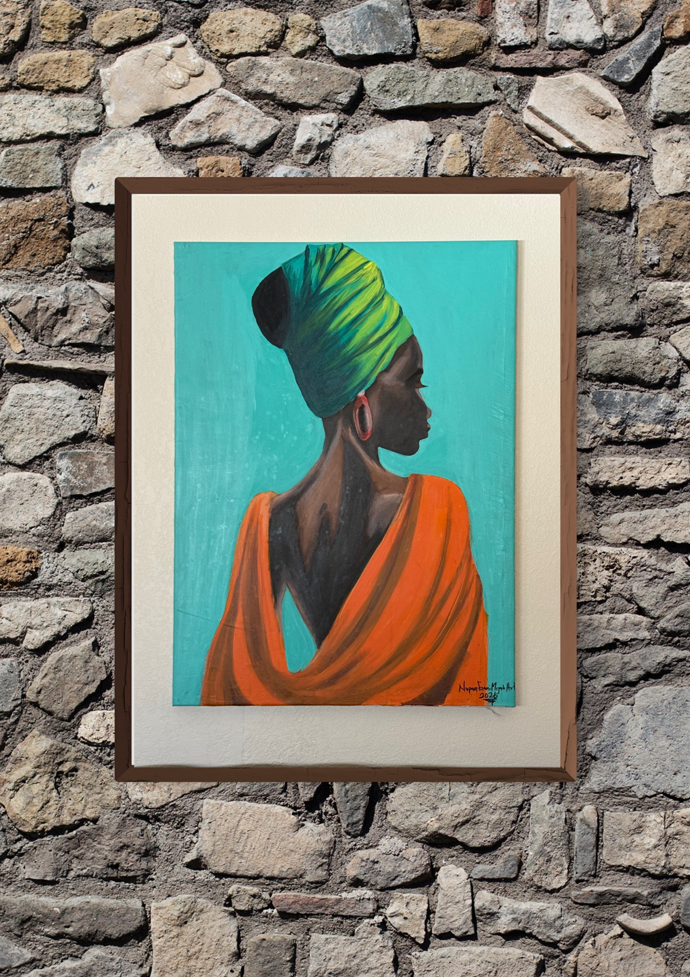 Veiled in Wisdom~ Nigeria, West Africa.  Artist ~ Nupam. Original Acrylic on Canvas. Size 26"x36"