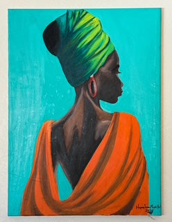 Veiled in Wisdom~ Nigeria, West Africa.  Artist ~ Nupam. Original Acrylic on Canvas. Size 26"x36"