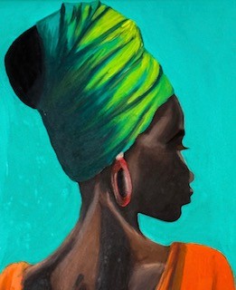 Veiled in Wisdom~ Nigeria, West Africa.  Artist ~ Nupam. Original Acrylic on Canvas. Size 26"x36"