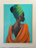Veiled in Wisdom~ Nigeria, West Africa.  Artist ~ Nupam. Original Acrylic on Canvas. Size 26"x36"